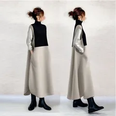 ロングワンピース 即購入OK レディース ハイネック ロング丈 ワンピース マキシ丈 配色 切り替え 体型カバー ゆったり シンプル カジュアル おしゃれ かわいい 秋 冬 通勤 通学 20代 30代 40代 50代 xzzhang720