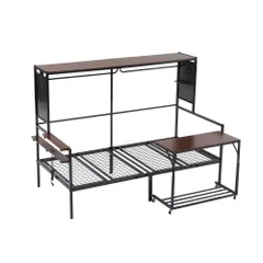 【新作】【ブラック】 システムベット ロフトベッド シングル スチールネット付き 移動型デスク付き 北欧風 木目 子供ベッド 大人ベッド 一人暮らし スチール 耐震 ベッド