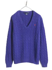 【お得なクーポン配布中!】 ラルフローレン Vネック コットン ケーブル ニット セーター レディース XL / 古着 POLO 長袖ニット ワンポイント ポニー刺繍 ポロ 青 紫