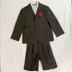 美品 NEW ROYAL ニュー ロイヤル 男の子 子供用 スーツ 120㎝  ブラック チェック チーフ サスペンダー かっこいい 卒園式 入園式