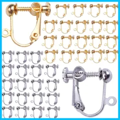 【特価セール】DIY ネジバネ式 アクセサリーパーツ 耳穴なし 基礎金具 イヤリング パーツ 手作り用 手芸 (ゴールド+シルバー各20個） 40個 イヤリングパーツ YINKE