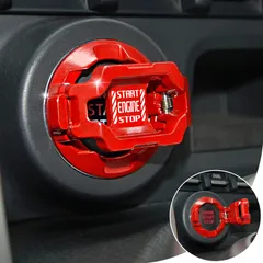 【迅速発送】| Tybasthe プッシュスタートボタンカバー、車のエンジンスタートストップボタンカバープロテクター、クールなカーアクセサリーインテリア装飾ステッカーオートバイキーイグニッションスイッチカバー、レッド