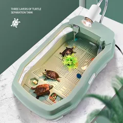 「専用水循環システムセットつき」 亀の水槽 飼育ケース タートルタンク 大きい カメの水槽 カメの飼育ケース 専用フィルターつき 日向ぼっこ台 エサ皿 脱出防止フェンス カメ ミドリガメ ザリガニ 観察 送料無料 65cm 甲羅10cmまで対応のサムネイル