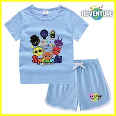 スプランキー sprunki 半袖Tシャツ トップス セットアップ上下セット夏パジャマ インクレディブル ゲーム 110 120 130 140 150 子供服キッズ服 spsuc2 FR