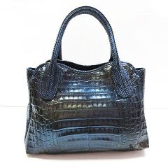 ワニ革 ヘビ革 エキゾチックレザー クロコダイル×パイソン ハンドバッグ トートバッグ タマムシ色 マチ広 鞄 レディース D209LF