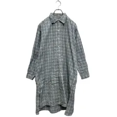 長袖 チェック グランパシャツ XL～ ライトブルー ホワイト ロングシャツ 古着卸 アメリカ仕入 a604-6676