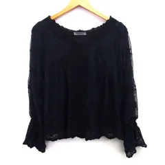 ワンアフター アナザー ナイスクラップ one after another NICE CLAUP カットソー ブラウス チュール レース 花柄 リーフ柄 フリル袖 長袖 Vネック F ブラック 黒 /HT3