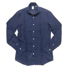 Finamore フィナモレ シャツ メンズ / PANTELLERIA BALI C0650 パンテッレリア バーリ リネン ワンピースカラーシャツ ネイビー / イタリア 長袖 春 夏 麻