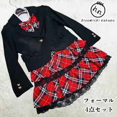 美品 hiromichi nakano ナカノヒロミチ 女の子 フォーマル 4点セット スーツ ブレザー 制服 セットアップ 卒業式 入学式 ハートボタン チェック 金ボタン サイズ 130