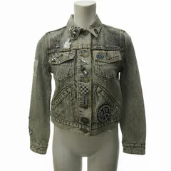 マークジェイコブス MARC JACOBS 小さいサイズ デニムジャケット ブルゾン ケミカルウォッシュ ヴィンテージ加工 ビジュー ピンバッジ ワッペン M4006475 グレー 灰 系 XS 1209 AL12のサムネイル