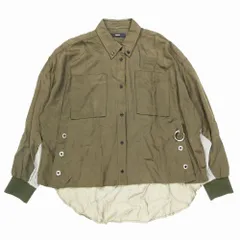ディーゼル DIESEL C-LEXYS CAMICIA 異素材 切替 シャツ ロゴ メタルリング 長袖 カットソー トップス S カーキ ur29 【中古】