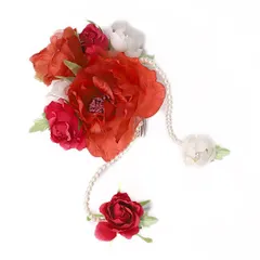 特別セール価格 髪飾り 成人式 赤 振袖 前撮り 袴 花 豪華2点セット ピンク 白 大特価 ちりめん パール チャーム ラインストー No.8-0901