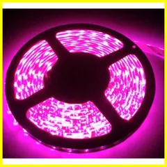 【人気商品】5M 300連 防水IP65 高輝度 切断可能 白ベース/LED 24Ｖ 強力粘着両面テープ 正面発光 LEDテープライト● SMD 5050 短色 (ピンク)