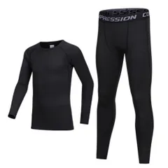 ☆ ブラック ☆ 160(推奨150-155cm) ☆ こども スポーツインナー シャツ 上下セット pmykidsclo01 アンダーウェア 上下セット 子供 アンダーシャツ コンプレッションウェア インナーウェア スポーツインナー スパッツ