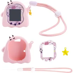 【新着商品】BUBBLELOGUS【たまごっちUni 専用】シリコン保護カバー かわいいケース 充電口対応 手首ストラップ＆ステッカー付き (ピンク)