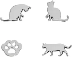 【HH34】　BLINGOOSE 車ステッカー 猫エンブレム 車ロゴ アクセサリー 肉球ステッカー 防水 3D 立体 メタル シルバー 猫グッズ 自転車 冷蔵庫 バイク 壁 パソコン おしゃれ かわいい お洒落 亜鉛合金 4枚