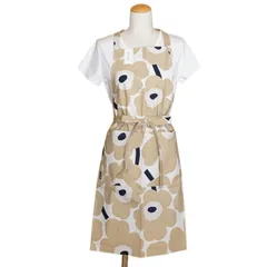 新品 マリメッコ エプロン Pieni Unikko ウニッコ オフホワイト×ベージュ×ダークブルー 069907 185 074649 185【ネコポス】