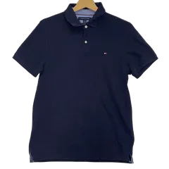 TOMMY HILFIGER/トミーヒルフィガー 半袖 ポロシャツ ワンポイント刺繡 カンボジア製 メンズ M ネイビー