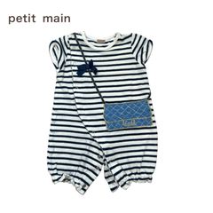 1471◯ petit main 50-70 ボーダー　ロンパース　リボン