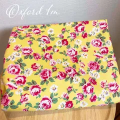 綿オックス☆イエロー黄色ベース薔薇ばらバラ花柄の生地★布コットン1ｍ英国風ローズ