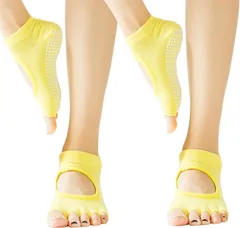 COMFORTIS ヨガソックス ピラティス 靴下 レディース 滑り止め つま先なし ヨガ靴下 2枚セット(イエロー,  22.0-25.0 cm)