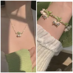 【2点セット】ピンク すずらん パール ネックレス ブレスレット 花 パール風 繊細 上品 華奢 安価 フェミニン 可愛い レディース 韓国 大人かわいい ギフト　セット売り 2206P646 アクセサリー