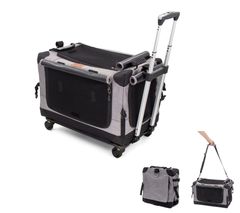 特価　900Dオックスフォード 三面メッシュ 折りたたみ収納 小型犬 静音キャスター カバー丸洗い 猫 分離で使用可能 小動物 キャリーカート 3WAYペットキャリーコンテナ 耐荷重15kg 次世代 (シルバグレー) GPR