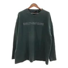 HARLEY DAVIDSON ハーレーダビッドソン ロゴ Vネック 長袖Ｔシャツ 大きいサイズ 刺繍 グリーン (メンズ XX-LARGE) 中古 古着 Q0135