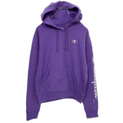Champion ロゴスウェット パーカー S パープル チャンピオン リバースウィーブ プルオーバー 袖ロゴ 裏起毛 古着卸 アメリカ仕入 a708-5514
