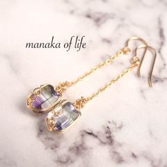バイカラーフローライト ピアス フカネ巻き ワイヤーラッピング ネックレス 14kgf 天然石