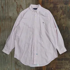 RALPH LAUREN ラルフローレン ワンポイント 刺繍ロゴ ポニー ストライプ 長袖 BD ボタンダウン シャツ 90s 古着 VINTAGE メンズ サイズ 16-33 MH70