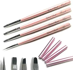 LULUGEL ジェルブラシ 4本セット ジェルネイル 筆 ネイル筆 ジェルネイル筆 キャップ付き ネイル用品 ネイルアート ネイルツール セルフネイル(コーラルビンク， 4本セット,  4個アソート)