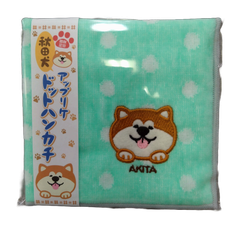 秋田限定🌟秋田犬アップリケドットハンカチ🌟みどり🌟あきたいぬ