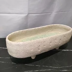 A 【美品・レア】楕円 花器 花瓶 華道 ガラス 変形 高台 足つき 陶器 アンティーク vintage JAPAN インテリア オブジェ 日本 骨董  生花 水盆 大皿 花道