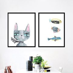2枚セット 猫 魚 ポスター 21×30cm A4 フレームなし ネコ ねこ キャット cat fish かわいい 子供 子ども こども 部屋 キッズ スペース