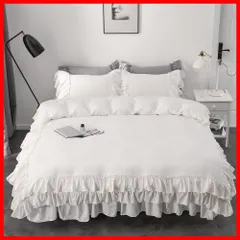 【在庫セール】ピーチスキン加工 姫系 寝具カバー 北欧 ベット 布団用 ベッド用 安心 おしゃれ フリル付き 抗菌防臭 かわいい 枕カバー 洗い替え速乾 洋式 ベッドスカート 掛け布団カバー (ホワイト・フリル 4点セット セミダブル セミダブル・4点セット)