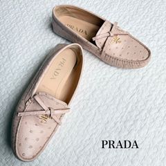 PRADA ホワイトレザー ローファードライビングシューズ　24cm 37 PRADA (プラダ) レザー トライアングルロゴ ドライビング