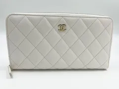 CHANEL シャネル キャビアスキン マトラッセ ラウンドファスナー財布 長財布 ホワイト シルバー金具 31番台 美品