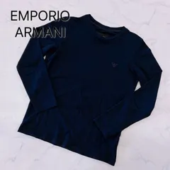 【目立った傷汚れなし】EMPORIO ARMANI　エンポリオアルマーニ　キッズ服　子供服　6A　118cm　Tシャツ　長袖　長袖Tシャツ　ラウンドネック　丸首　ネイビー　紺　紺色　ロゴ　シンプル　美品