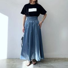 メタリックギャザーフレアスカート ブルー　青　メタリック