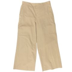 美品 23区 オンワード樫山 コットン シルク ワイド パンツ スラックス ボトムス PRWWBA0054 大きいサイズ 46 ベージュ レディース 古着 中古 USED