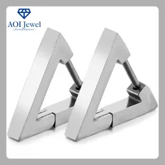 【送料無料！】ピアス レディース メンズ 三角 チタン リング フープ キャッチレス シンプル 両耳セット シルバー [PM002]