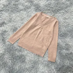 【良品】grove  グローブ  ニット  Vネック  リボン付き  (M)  カワイイ  フェミニン  レディース  ピンク系  桃色【送料無料】