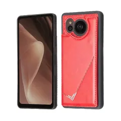 【 Antimam 】背面カード 手帳型ケース AQUOS Sense7/docomo SH-53C/au SHG10/UQ mobile 対応 SHARP マホバックカバー（ レッド）手作り お洒落シンプル 軽量 耐久性 カード収納 スタンド機能のサムネイル