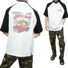 ベティーブープ ベティちゃん Tシャツ 半袖 ラグラン VISION/ヴィジョン コラボ ビン坊 服 グッズ オーバーサイズ ベティ・ブープ メンズ レディース ユニセックス トップス ホワイトxブラック betty boop サイズM/サイズL/サイズXL