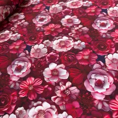 新仕様　1㍍長立体花の綿シーチングプリント生地ハギレ布