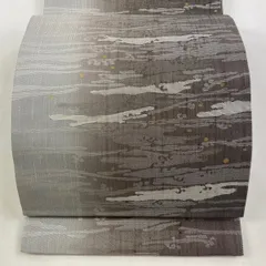 【美品】 袋帯 秀品 霞 幾何学模様 銀糸 箔 灰紫 六通 正絹 【中古】