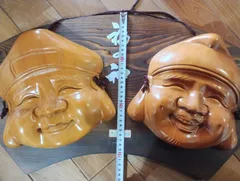 大正時代 特大 大黒様 恵比寿様 陶器製 お面 骨董 縁起物 寺院 大正時代 特大 大黒様 恵比寿様 陶器製 お面 骨董 縁起物 寺院