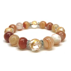 12mm 四神獣金彫水晶×カーネリアン・サードニクス パワーストーン ブレスレット天然石 レッド天眼石 お守り 青龍 白虎 玄武 朱雀　[24] （シルバー）メンズ・レディース　男性・女性　数珠ブレス　開運  [24]