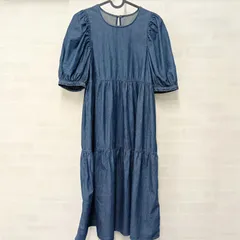 [GU]ジーユー ワンピース デニム風プリント 半袖 レディース 古着 サイズS ブルー（い-267，ト）